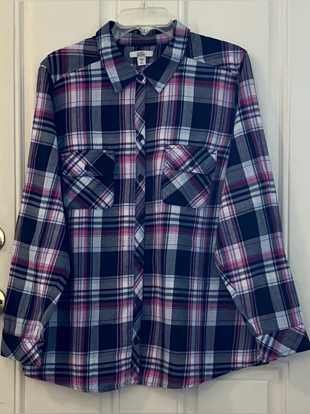 Croft & Barrow Navy & Fuchsia Plaid Button Down Shirt - 1X EUC